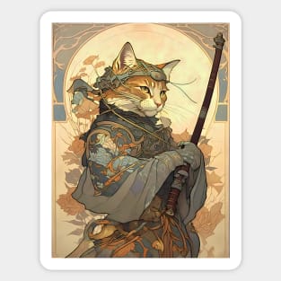 Art Nouveau Traditional Japanese Cat Samurai Knight Sticker